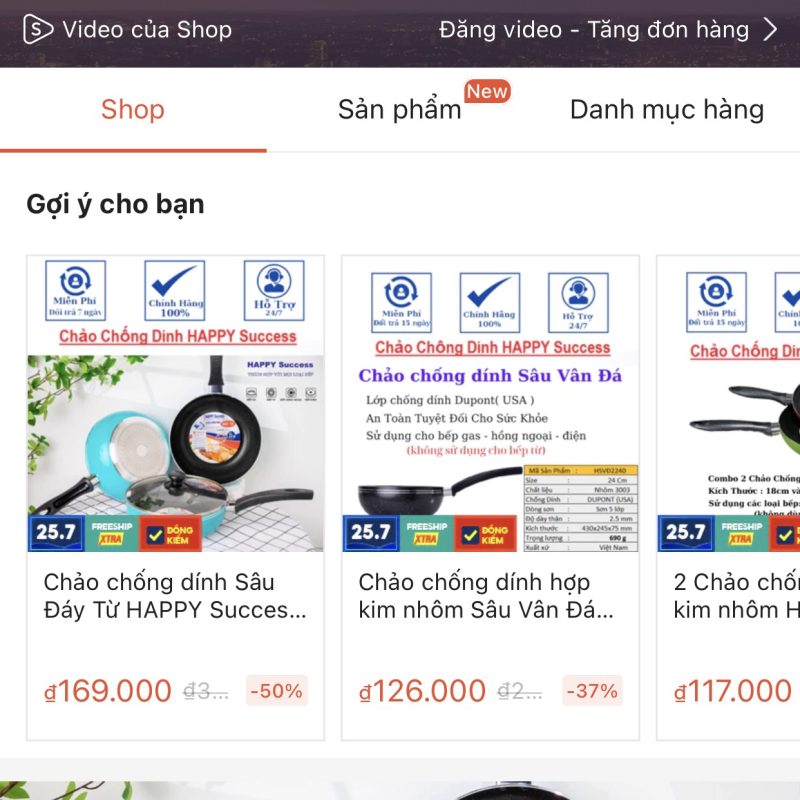 Chảo Chống Dính HAPPY Success trên sàn thương mại điện tử: Shopee, Facebook